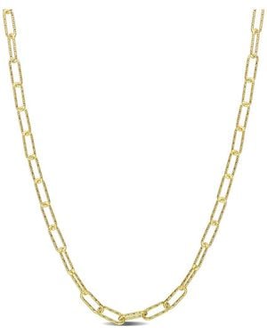 Italian Silver 18K Over Fancy Paperclip Chain Necklace - Metallic