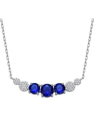 Genevive Jewelry Silver Cz Chevron Pendant Necklace - Blue
