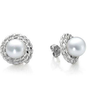 Belpearl Silver 8.5mm Freshwater Pearl Earrings - Metallic