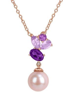 Rina Limor Rose-Plated 1.02 Ct. Tw. Gemstone & 8-8.5Mm Pearl Pendant - Purple