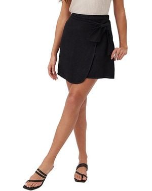 Bella Dahl Linen-Blend Wrap Sarong Mini Skirt - Black