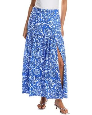 MILLY Noemi Poplin Tiered Maxi Skirt - Blue