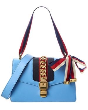 Gucci Calf Leather Sylvie Shoulder Bag (Authentic Pre-Loved) - Blue
