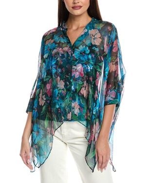 Johnny Was Petite Katia Oversized Silk Blouse - Blue