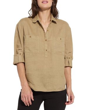 Lyssé Rose Roll Tab Linen Utility Shirt - Natural