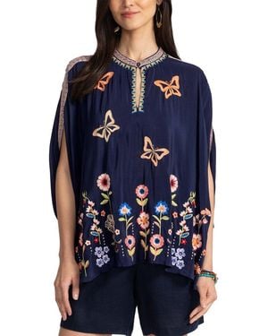 Johnny Was Nuria Silk Poncho - Blue