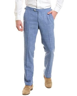 Richard James Flat Front Wool & Linen-Blend Trouser - Blue