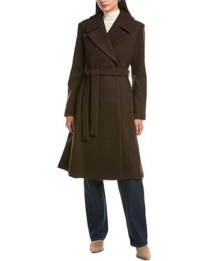 Cece Bow Back Belt Double-Breasted Wrap Coat - Brown