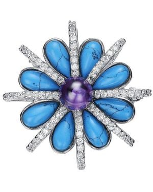Genevive Jewelry Silver Cz Statement Pin - Blue