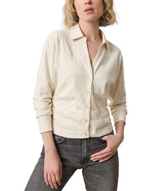 Lilla P Side Pleat Button Down Shirt - Natural