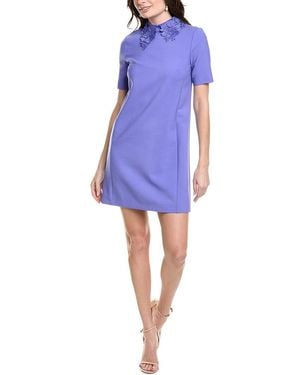 Oscar de la Renta Floral Wool-Blend Shift Dress - Blue