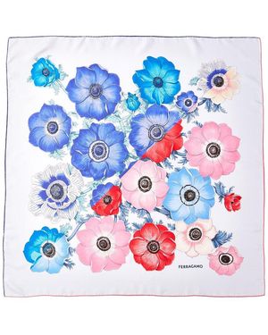 Ferragamo Anemone Print Silk Scarf - Blue