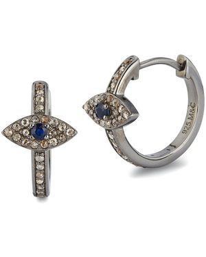 Banji Jewelry Silver 0.58 Ct. Tw. Diamond & Sapphires Evil Eye Huggie Earrings - Metallic