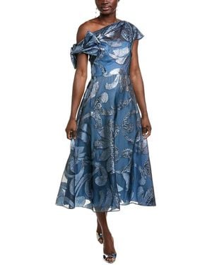 Lela Rose Evelyn Metallic Floral Fil Coupe Silk-Blend Gown - Blue