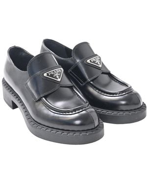 Prada Leather Brushed Platform Loafer (Authentic Pre-Loved) - Grey