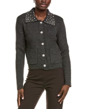 Endless Rose Pearl-Embellished Collar Cardigan - Black