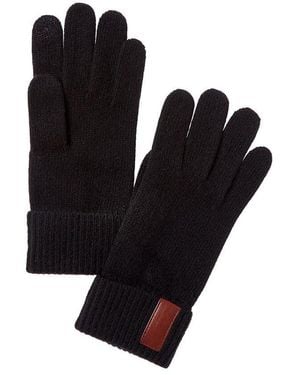 Portolano Leather Tab Cashmere Gloves - Black
