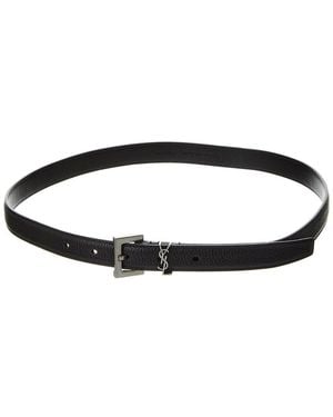 Gucci Saint Laurent Cassandre Thin Leather Belt - Black