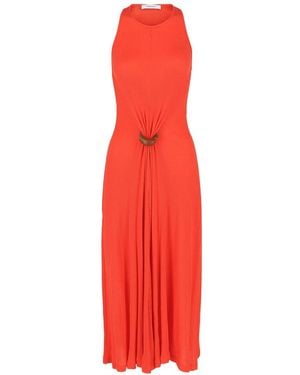 Ferragamo Sleeveless Ribbed Silk-Blend Maxi Dress - Red