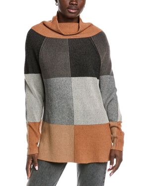 Autumn Cashmere Checkerboard Funnel Cashmere & Wool-Blend Tunic - Gray