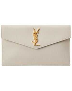 Saint Laurent Uptown Leather Pouch - Natural