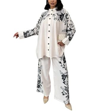 WELLWAY 2Pc Blouse & Pant Set - White