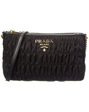 Prada Logo Nylon & Leather Shoulder Bag - Black