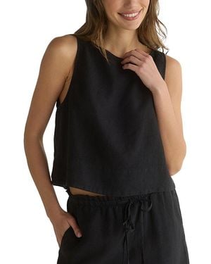 Bella Dahl Sleeveless Boatneck Split Back Linen Top - Black