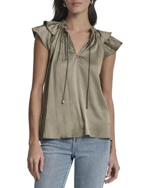 DKNY Ruffle Neck Tie Top - Brown