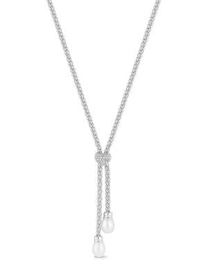 Chloe and Madison 7.3Mm Pearl Cz Mesh Lariat Necklace - Metallic