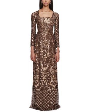 Marchesa Sequin Lattice Dress - Brown