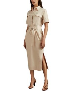 Reiss Aimie Shirt Midi Dress - Natural