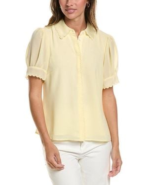 Cece Scallop Contrast Trim Button Down - Yellow