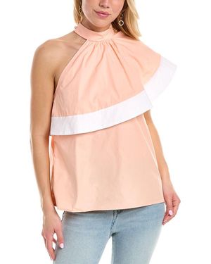 PEARL BY LELA ROSE Poplin Asymmetrical Ruffle Top - Grey
