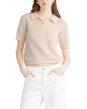 Draper James Scalloped Collar Wool-Blend Polo Sweater - White