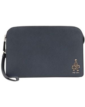Prada Saffiano Leather Clutch (Authentic Pre-Loved) - Blue