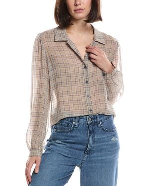 FRAME Frame The Plaid Staple Silk Blouse - Blue