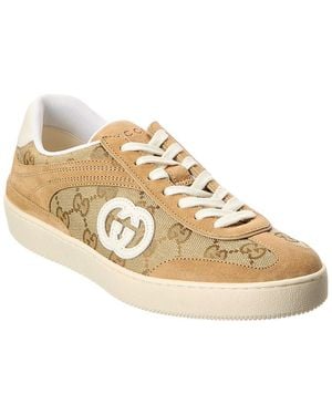 Gucci G75 Gg Canvas & Suede Trainer - Natural