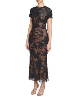 Marchesa Notte Leather Guipure Sheath Maxi Dress - Black
