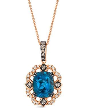 Le Vian 14K Rose 3.62 Ct. Tw. Diamond & London Topaz Drop Pendant - Blue