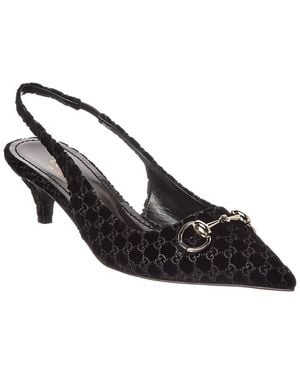 Gucci Horsebit Gg Velvet Slingback Pump - Black