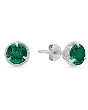 MaxColor 14K 1.20 Ct. Tw. Lab-Grown Emerald Halo Studs - Green