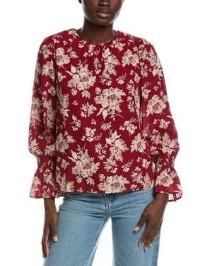 Cece Smocked Flounce Sleeve Blouse - Red