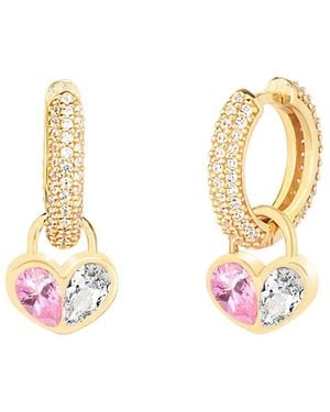 Gabi Rielle 14k Over Silver Lovestruck Collection Cz Double Love Huggie Earrings - Metallic