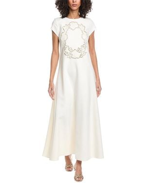 Oscar de la Renta Floral Cut Out Silk-Lined Wool-Blend Maxi Dress - White