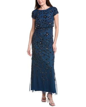 Adrianna Papell Blouson Beaded Long Dress - Blue