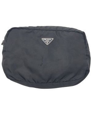 Prada Tessuto Nylon Triangle Logo Pouch (Authentic Pre-Loved) - Grey