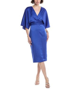 THEIA Kimono Satin Cocktail Dress - Blue