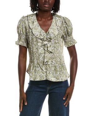 Tahari Short Gathered Sleeve Ruffle Top - Green