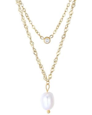 Adornia Tarnish Resistant 18K Plated Layered Freshwater Pearl And Cz Necklace Set - Metallic